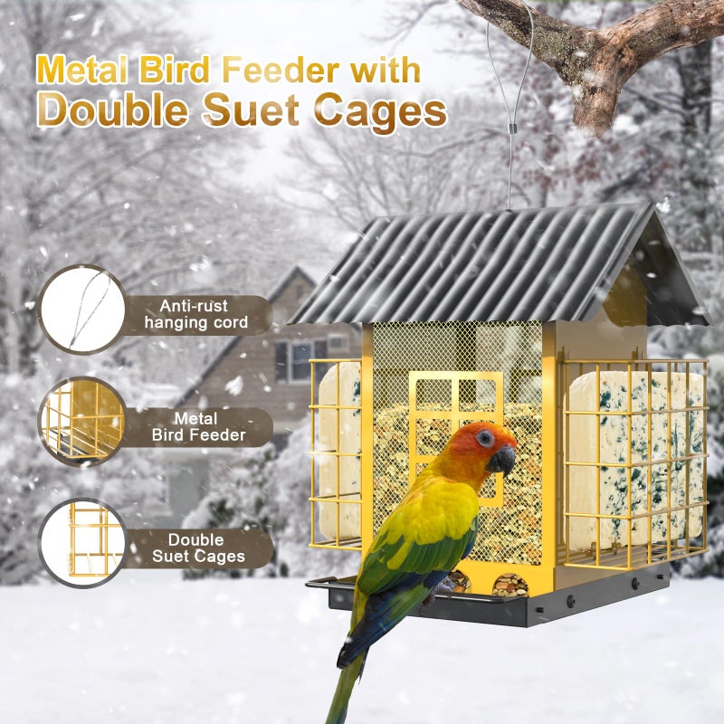 FlowaFoli Bird Feeders for Outdoors Hanging  Metal Bird Feeder with Double Suet Cage Cake  Large Capacity  Birdfeeders Sturdy & Weatherproof  Easy to Clean & Refill  Great for Attracting Wild Birds - Image 2